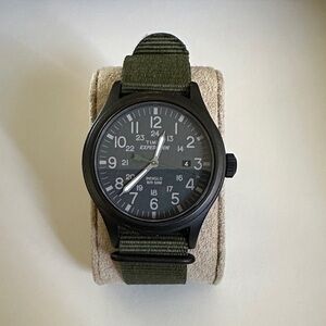 Timex Expedition Scout Analog Luminous Black Watch with Olive Strap Date Window